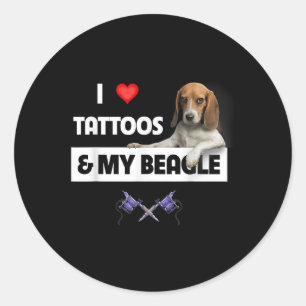 Ich Liebe Tattoos und mein Beagle Hund tattooed Ma Runder Aufkleber
