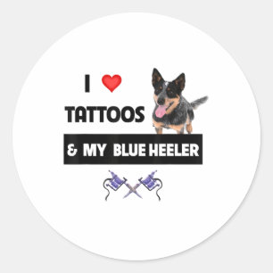 Ich Liebe Tattoos und mein blauer Heeler Herd Hund Runder Aufkleber