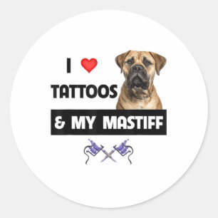 Ich Liebe Tattoos und mein Mastiff Tattooed Hund M Runder Aufkleber