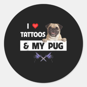 Ich Liebe Tattoos und mein Mops Hund Mama Vater Bo Runder Aufkleber