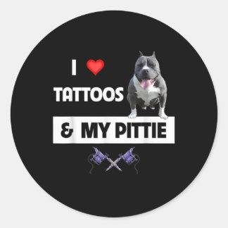 Ich Liebe Tattoos und mein Pittie Hund Pitbull Mam Runder Aufkleber
