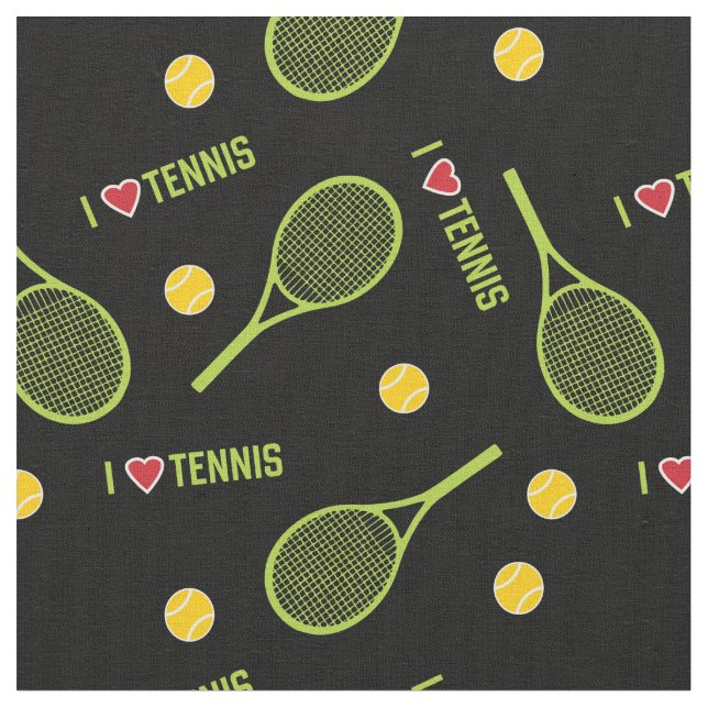 Ich Liebe Tennis auf schwarz Stoff (Nahaufnahme)