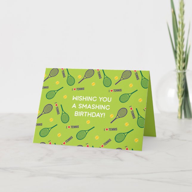 🎾 Ich 💚 Liebe Tennis Happy Birthday Card Karte (Vorderseite)