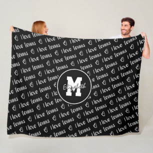 Ich Liebe Tennis Textherzen Schwarz-weiß JEDE Farb Fleecedecke