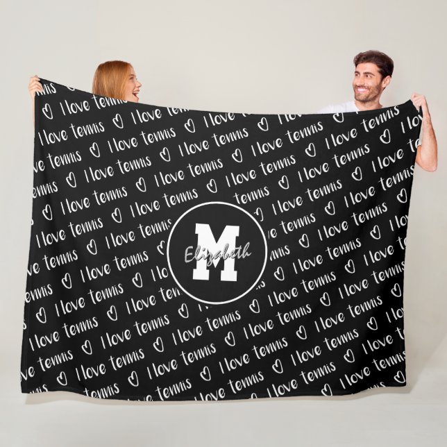 Ich Liebe Tennis Textherzen Schwarz-weiß JEDE Farb Fleecedecke (Beispiel)