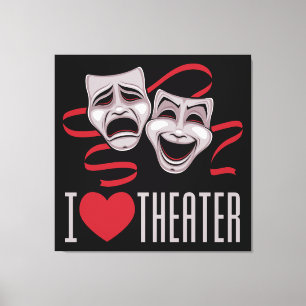 Ich liebe Theater-Komödien- und Tragödienmasken Leinwanddruck