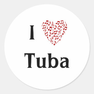 Ich liebe Tuba Red Heart der Musiknoten Runder Aufkleber