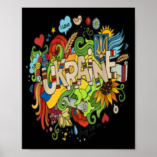 Ich Liebe Ukraine Doodle mit ukrainischer Fahne be Poster