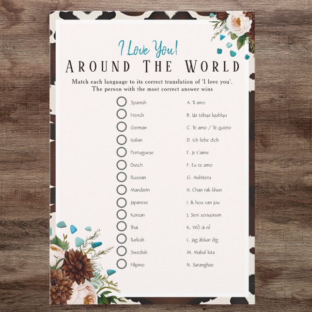 Ich Liebe um die Welt Boho Brautparty Spiel Einladung (I love around the world Boho Bridal shower game)