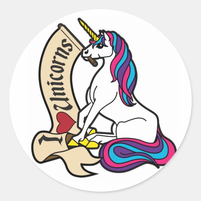 Ich Liebe Unicorns! Runder Aufkleber (Vorderseite)