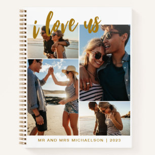 Ich Liebe uns Script Foto Collage Gold und White Notizbuch