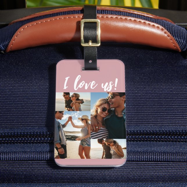 Ich Liebe uns Script Foto Collage Pink Gepäckanhänger (Vorderseite Insitu 2)