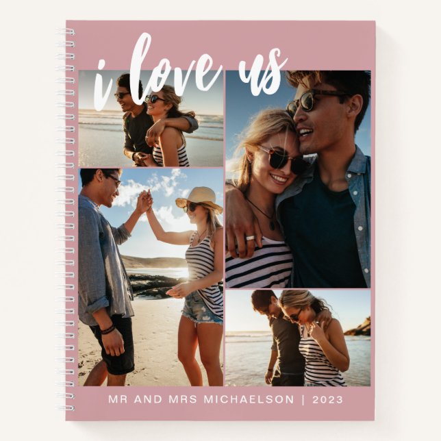 Ich Liebe uns Script Foto Collage Rosa und Weiß Notizbuch (Vorderseite)