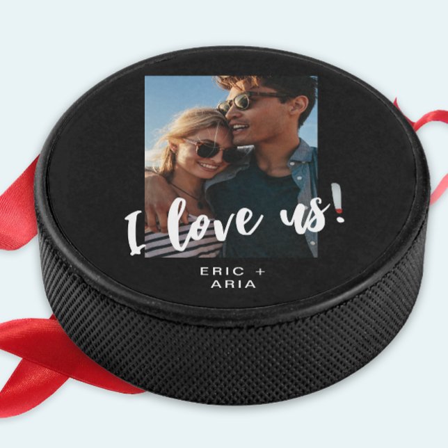 Ich Liebe uns Skriptnamen und Foto Schwarz Eishockey Puck (Von Creator hochgeladen)