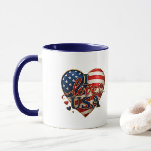 Ich liebe USA Patriotisches Herz Amerikanische Fla Tasse