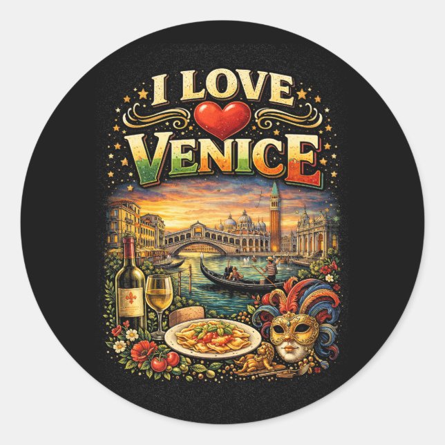 Ich liebe Venedig Runder Aufkleber (Vorderseite)