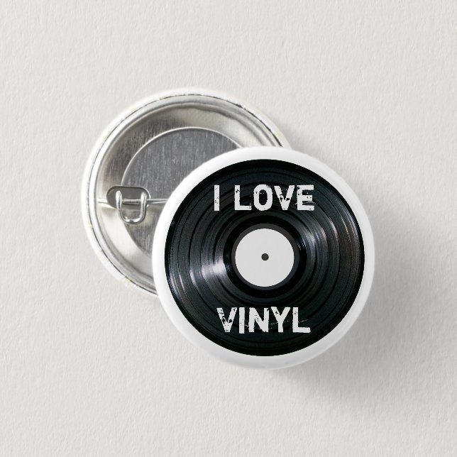 Ich liebe Vinyl-Schallplatten-Button Button (Vorne & Hinten)