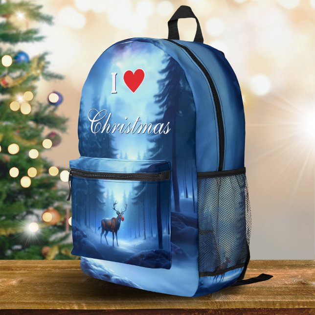 Ich Liebe Weihnachten Blau Winter Rentiere Bedruckter Rucksack (Von Creator hochgeladen)