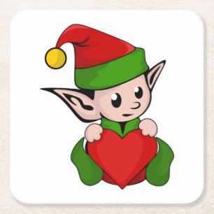 "ICH LIEBE WEIHNACHTEN" ELF RECHTECKIGER PAPPUNTERSETZER