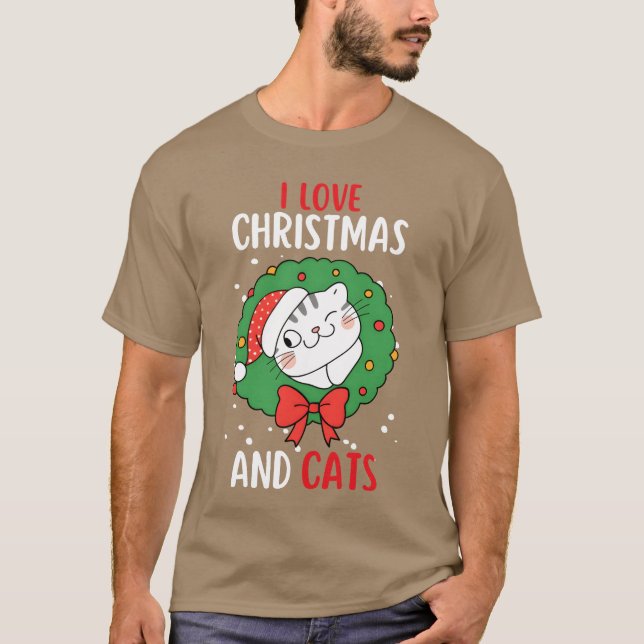 Ich Liebe Weihnachten und Katzen Weihnachten Weihn T-Shirt (Vorderseite)