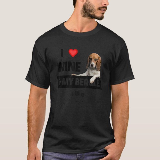 Ich Liebe Wein und mein Beagle Mama Vater Jagd Hun T-Shirt (Vorderseite)