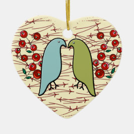 Ich Liebe Wintervögel und Berries Personalisiert Keramikornament