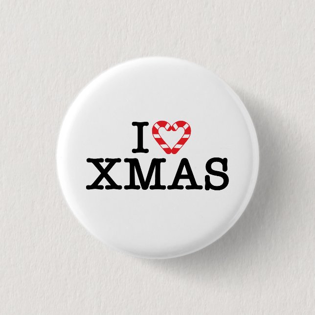 Ich liebe Xmas Candy Cane Herz Button (Vorderseite)