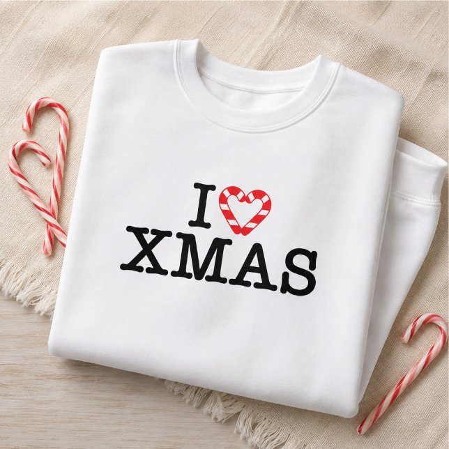 Ich liebe Xmas Candy Cane Herz Sweatshirt (Von Creator hochgeladen)