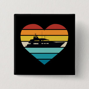 Ich liebe Yachtkapitän Schiff Retro-Sonnenuntergan Button