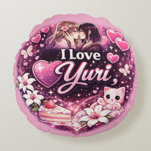 Ich liebe Yuri Kawaii Girls’ Love Anime Ästhetik Rundes Kissen
