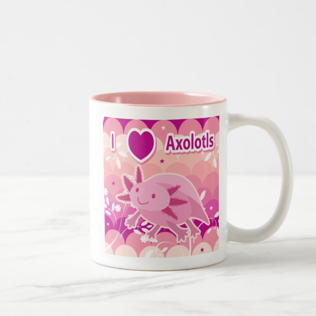 "Ich LiebeAxolotls" rosa Axolotl-Entwurf Zweifarbige Tasse (Rechts)
