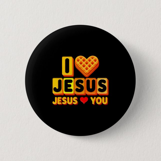 Ich liebt Jesus Waffel Herz Lustig Christlich Früh Button (Vorderseite)