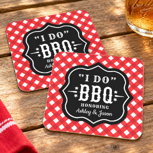 Ich mache BBQ-Rot-Gingham-Hochzeit Rechteckiger Pappuntersetzer