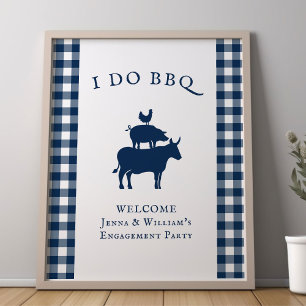 Ich mache BBQ Rustic Farmhouse Navy Blau Kariert W Poster