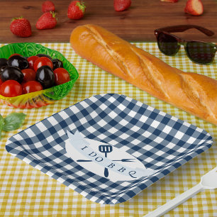 Ich mache BBQ Vintage Farmhaus Navy Blau Kariert Pappteller