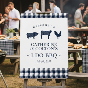 Ich mache BBQ Willkommensschild Vintage Blau Gingh Poster