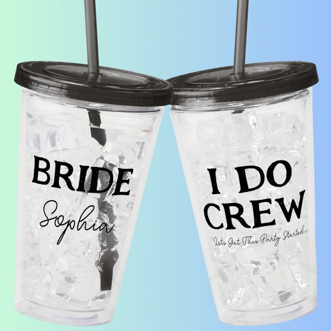 Ich mache Crew Junggeselinnen-Abschied Brides Name Acryltrinkbecher (Front And Back - Close Up)