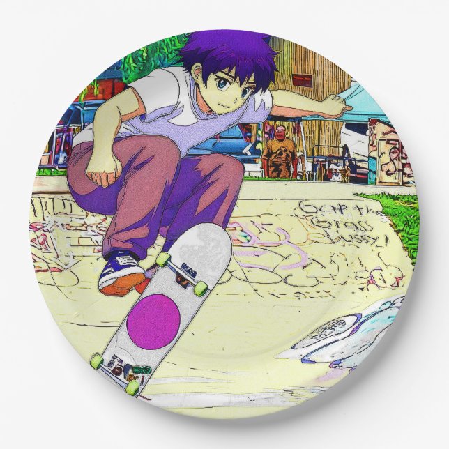 Ich mache es - Junge Skateboarderin Pappteller (Vorderseite)