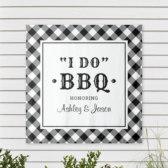 Ich mache GRILLEN Black Gingham Custom Wedding Mon Wandteppich (Von Creator hochgeladen)