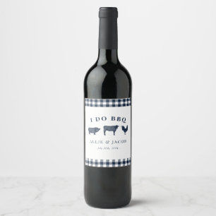Ich mache GRILLEN Blue Kariert Wine Label Weinetikett