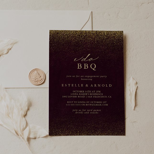 Ich mache GRILLEN Burgundy Gold Glitzer Engagement Einladung (Von Creator hochgeladen)
