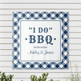 Ich mache GRILLEN Navy Blue Gingham Custom Wedding Wandteppich