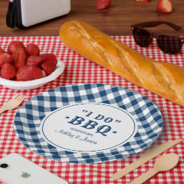 Ich mache GRILLEN Navy Gingham Custom Wedding Mono Pappteller
