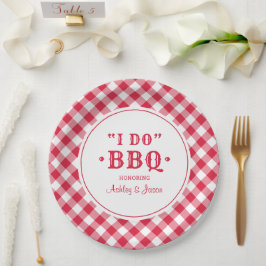 Ich mache GRILLEN Red Gingham Custom Wedding Monog Pappteller