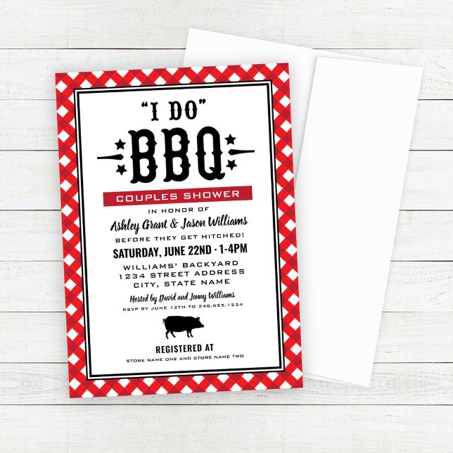 Ich mache GRILLEN Red Gingham Wedding Couples Dusc Einladung (Von Creator hochgeladen)