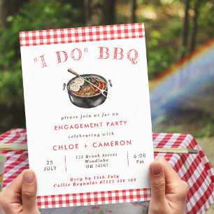 Ich mache GRILLEN Red & White Gingham Engagement P Einladung