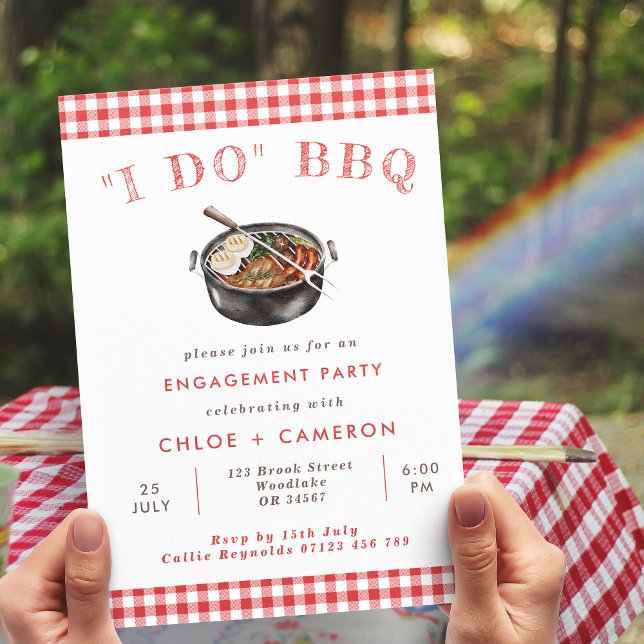 Ich mache GRILLEN Red & White Gingham Engagement P Einladung (Von Creator hochgeladen)