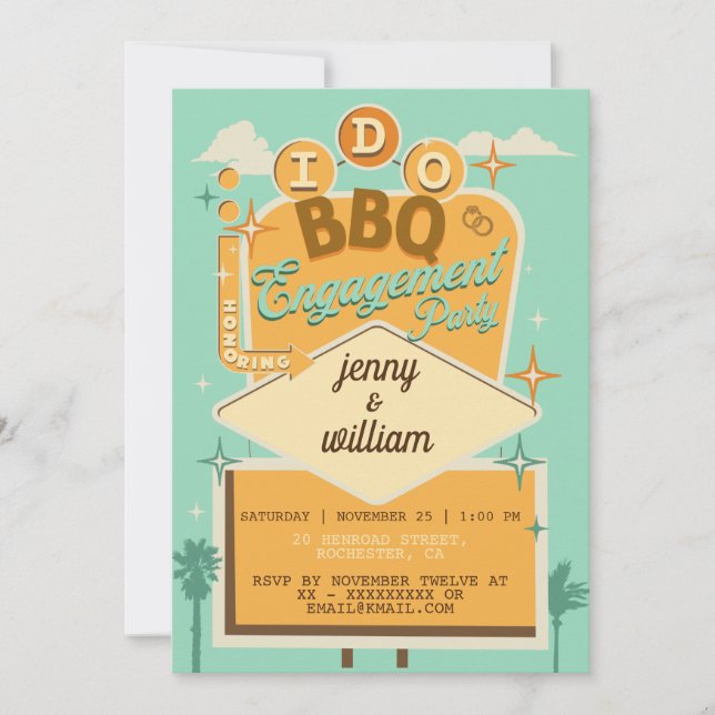 Ich mache GRILLEN Retro Engagement Partei Einladun Save The Date (Vorderseite)