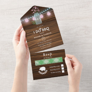 Ich mache GRILLEN Rosa und Blauer Kosmos Rustikale All In One Einladung