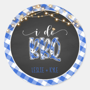 Ich mache GRILLEN Round Sticker - Blue Gingham - C